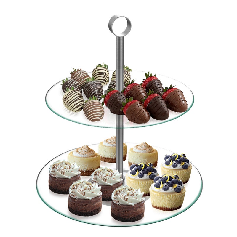 Chef Buddy Dessert Tower, 2-Tier Round Glass Display Stand - Image 1